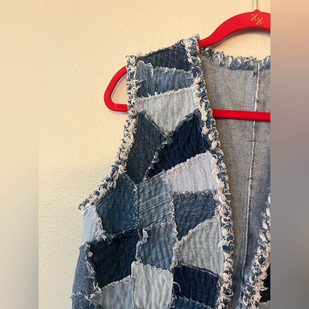 Handmade Denim Patchwork Frayed Vest Women's Size M - Picture 5 of 12